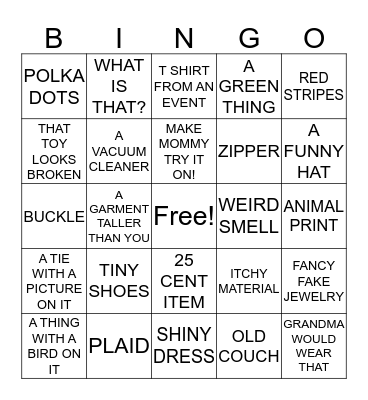 THRIFT STORE BINGO Card