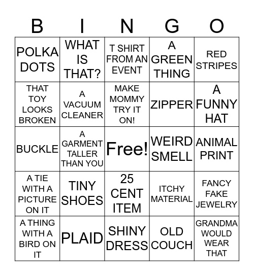 THRIFT STORE BINGO Card