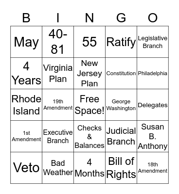 Constitutional Bingo Card