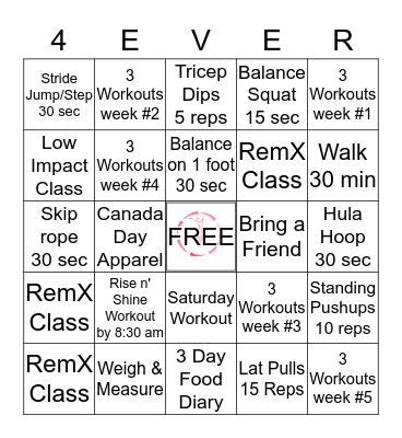 Forever Fit BINGO CHALLENGE Bingo Card