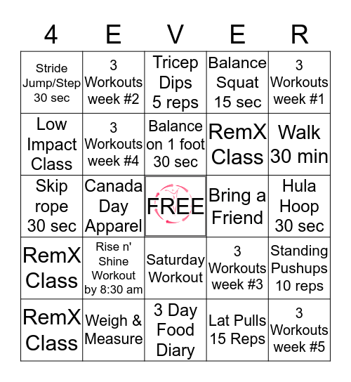 Forever Fit BINGO CHALLENGE Bingo Card