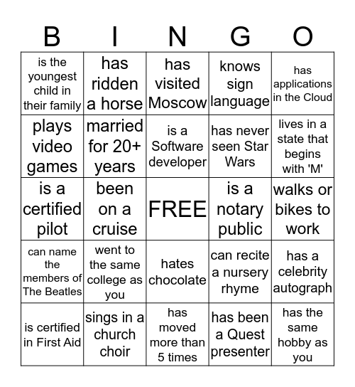 QUEST BINGO Card