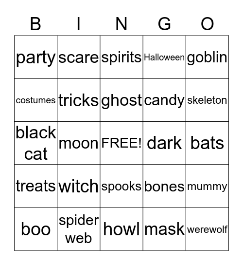 Halloween Bingo Card