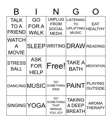 COPING SKILLS BINGO Card