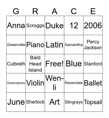 Grace Bingo Card