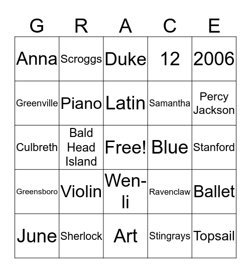 Grace Bingo Card
