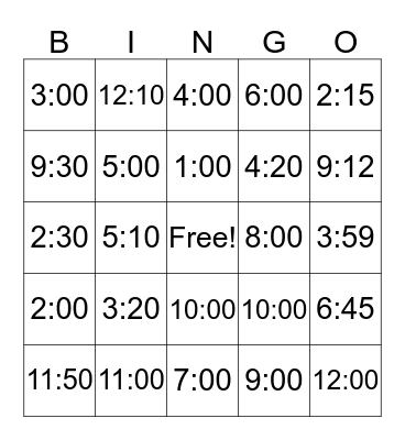 时间time Bingo Card
