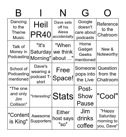 Ask the Podcast Coach Bingo Card