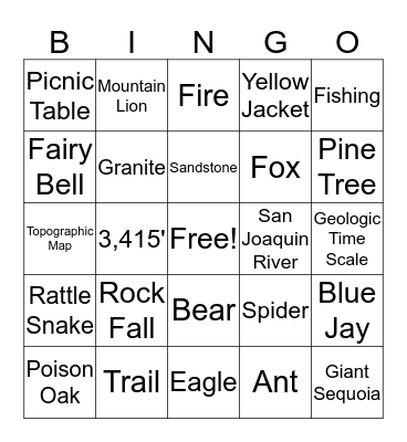 Forest Services Edition Bingo Card