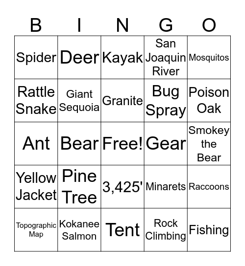 Forest Services Edition Bingo Card
