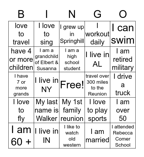Mitchell-Walker Family Bingo Card