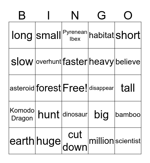 Animals Past & Present Bingo Card