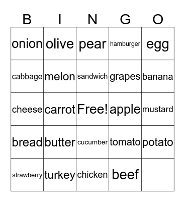 Food Bingo Card