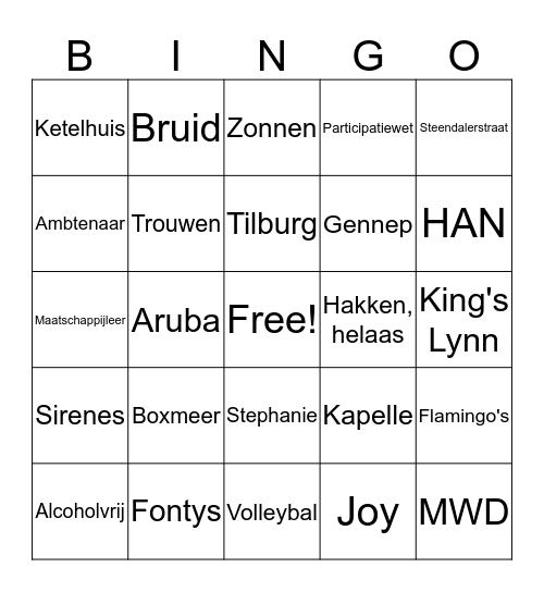 Vrijgezellige Bingo Card