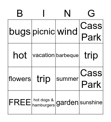 Summer Bingo Card