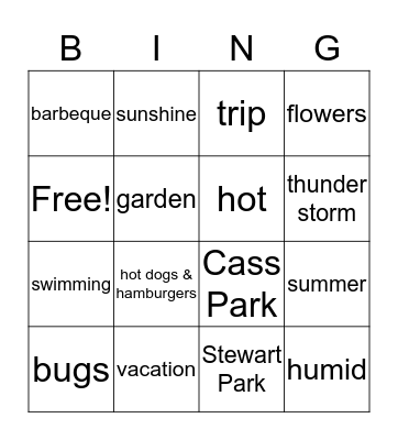 Summer Bingo Card