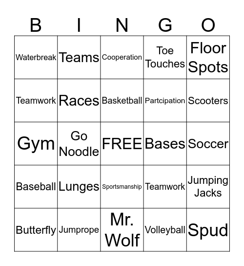 Physical Education  Bingo Card