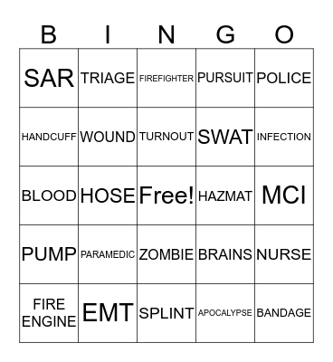 Zombie  Bingo Card