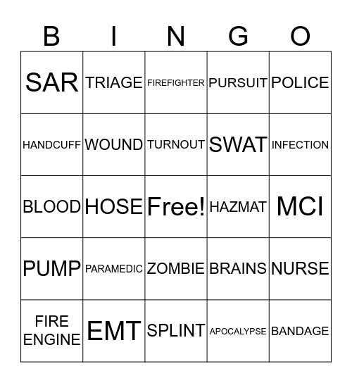 Zombie  Bingo Card