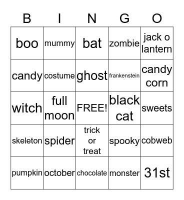 Halloween Bingo Card