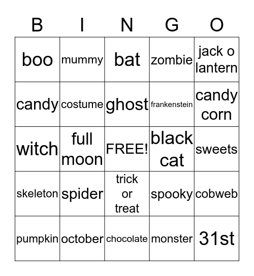 Halloween Bingo Card