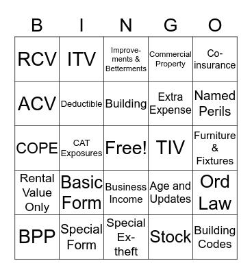 Commercial Property BINGO  Bingo Card
