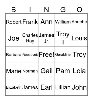Swinney Family Reunion 2018 Bingo Card