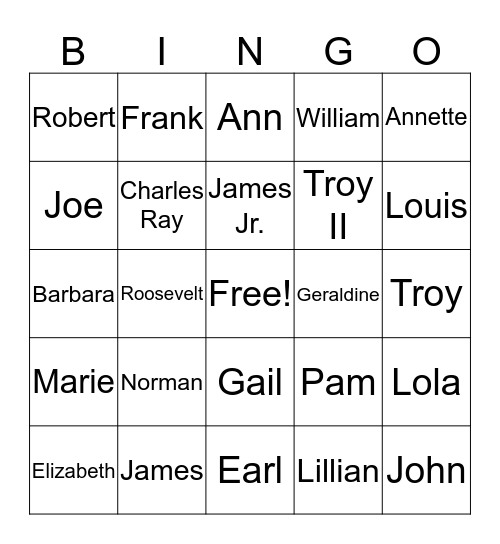 Swinney Family Reunion 2018 Bingo Card