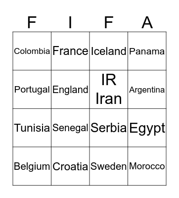 FIFA Bingo Card