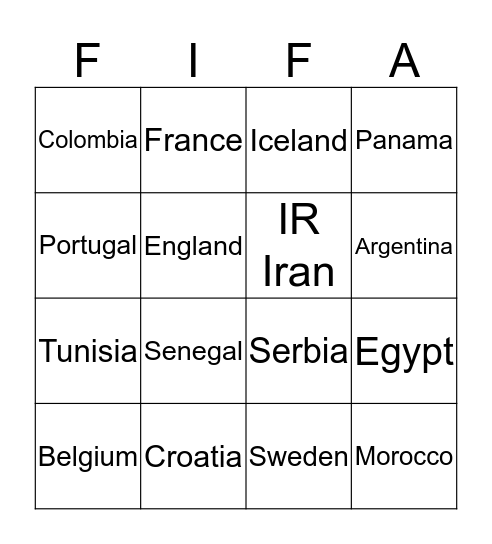 FIFA Bingo Card