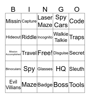 Spy Bingo Card