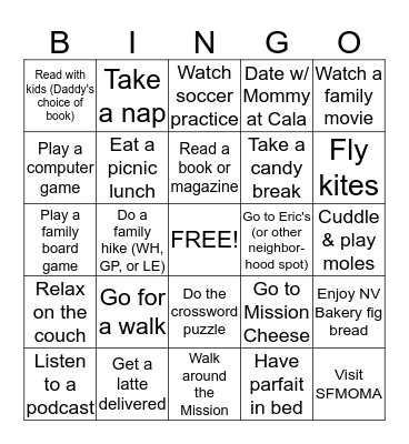 Daddy's Weekend! Bingo Card