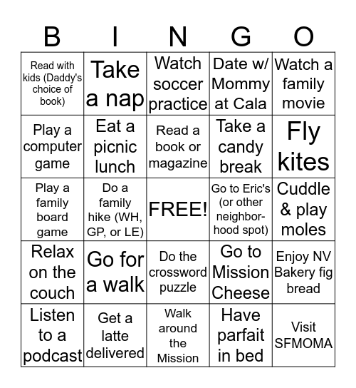 Daddy's Weekend! Bingo Card