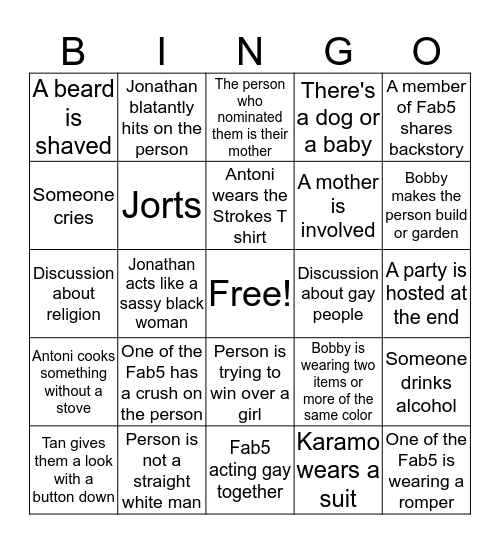 Queer Eye BINGO Card