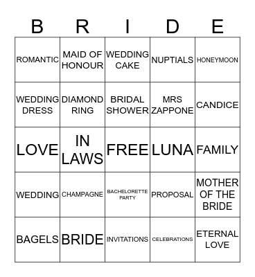 CANDICE & DAVID Bingo Card