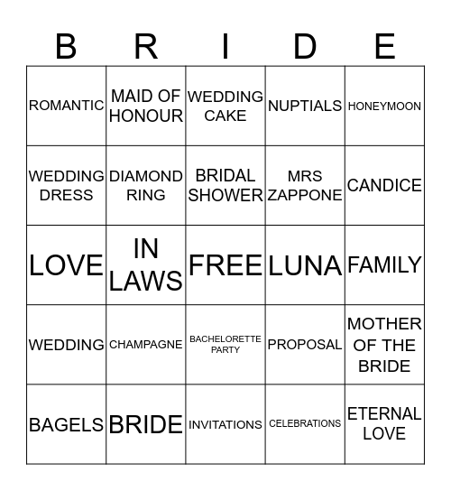 CANDICE & DAVID Bingo Card