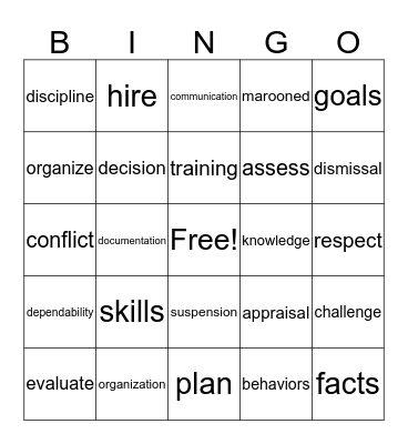 S.O.S. Training Bingo Card