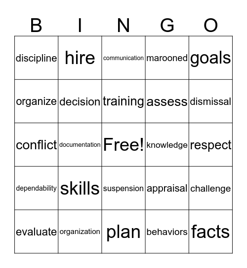 S.O.S. Training Bingo Card