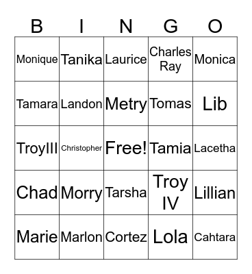 SWINNEY FAMILY REUNION 2018 Bingo Card