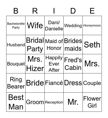 Bridal Shower Bingo Card