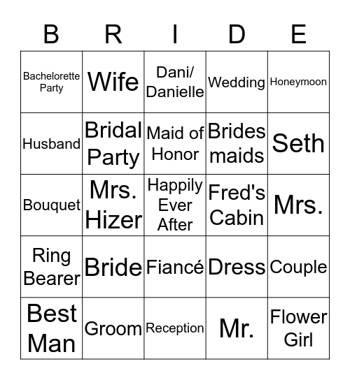 Bridal Shower Bingo Card