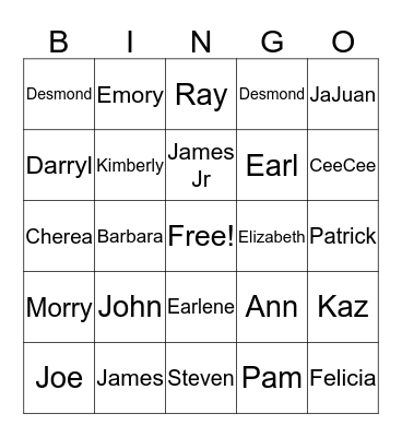 SWINNEY FAMILY REUNION 2018 Bingo Card