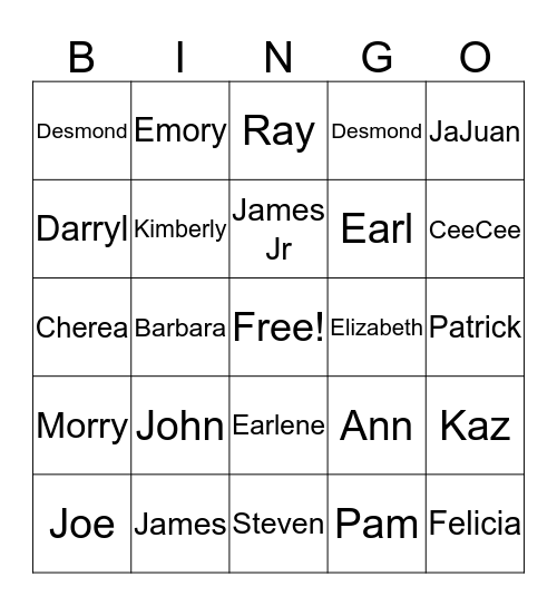 SWINNEY FAMILY REUNION 2018 Bingo Card