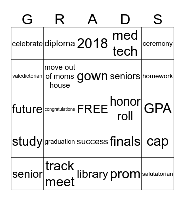 GRADUATION BINGO Card