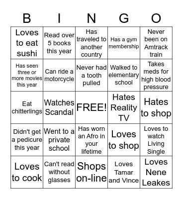 Cousins Bingo Card