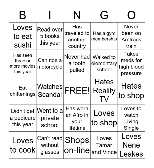 Cousins Bingo Card