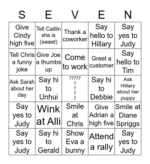 SANGERTOWN SEVEN Bingo Card