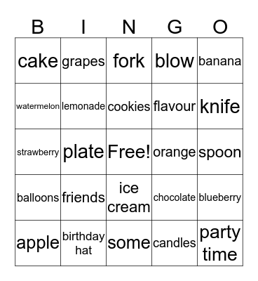 Food I Like Bingo Card