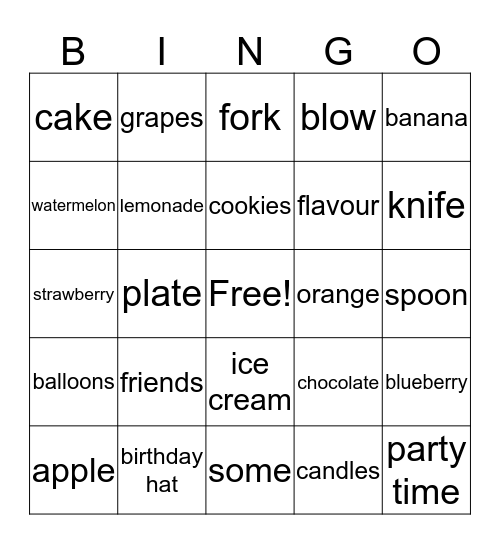 Food I Like Bingo Card