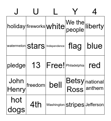 JULY 4TH Bingo Card